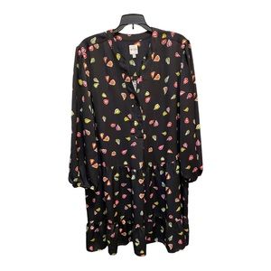 Nic + Zoe Sheath Dress XL Party Pear Print Long Sleeve Black Green Multi Color